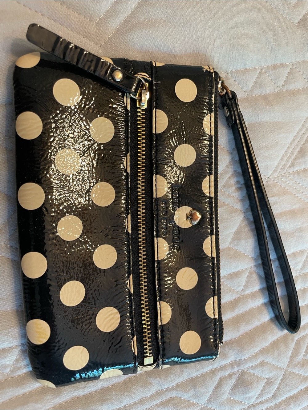 kate spade Black Polka Dot Patent Leather Wristlet - Picture 8 of 12